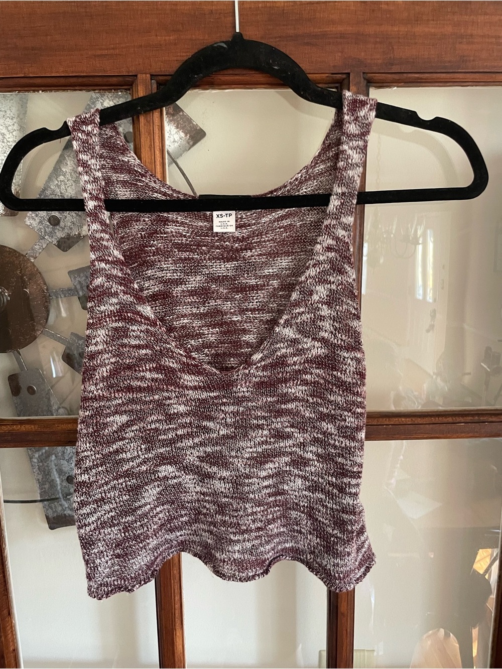 BDG Marled V-Neck Tank Top in Burgundy and White